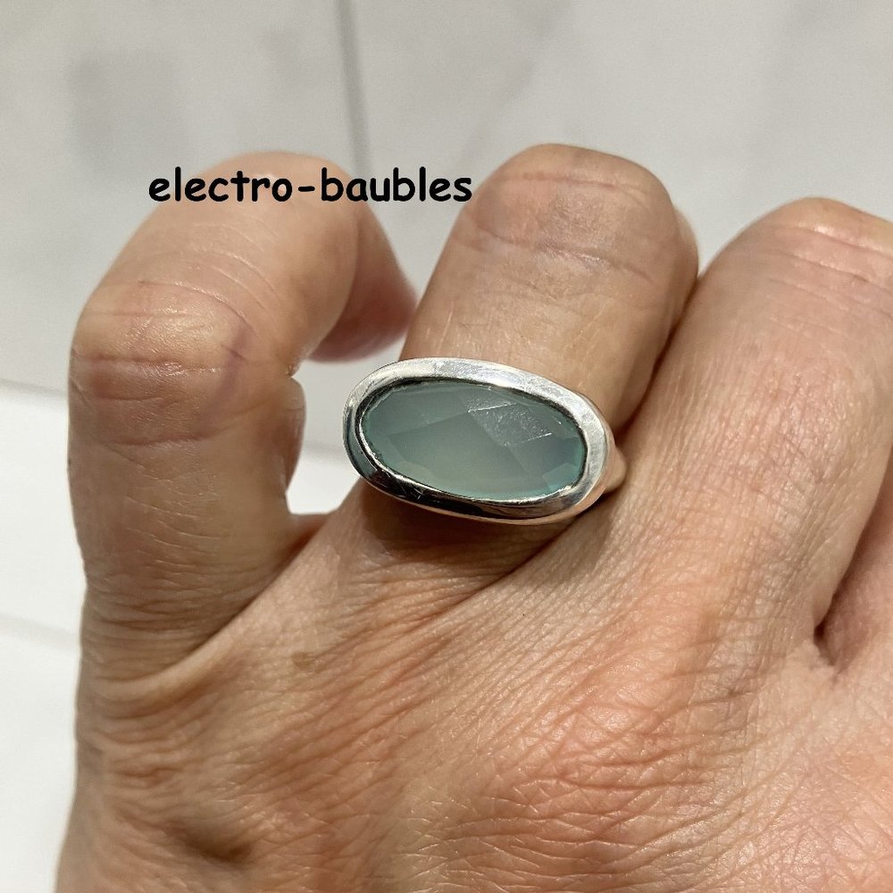 BOHO Aqua Chalcedony BOLD Sterling Silver Statement Ring Sz 7.25 US - NEW